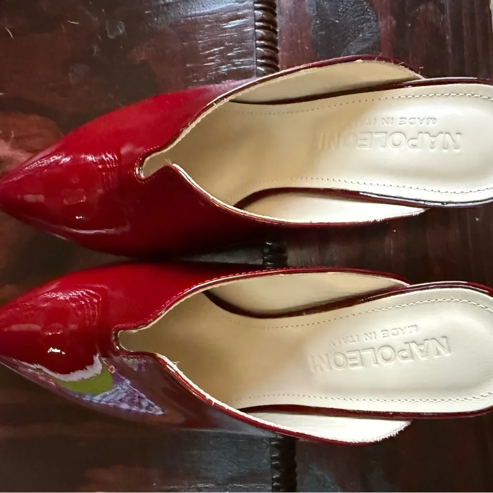 Napoleoni Red Patent Leather Mules Pointed Toe Kitten Heel Size 39 Made in Italy - Picture 6 of 14